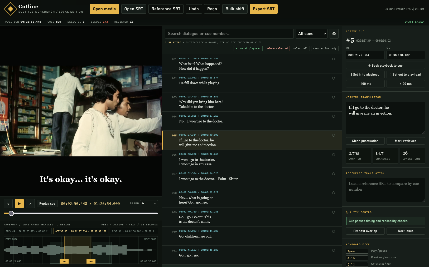 Subtitle editor created by Codex